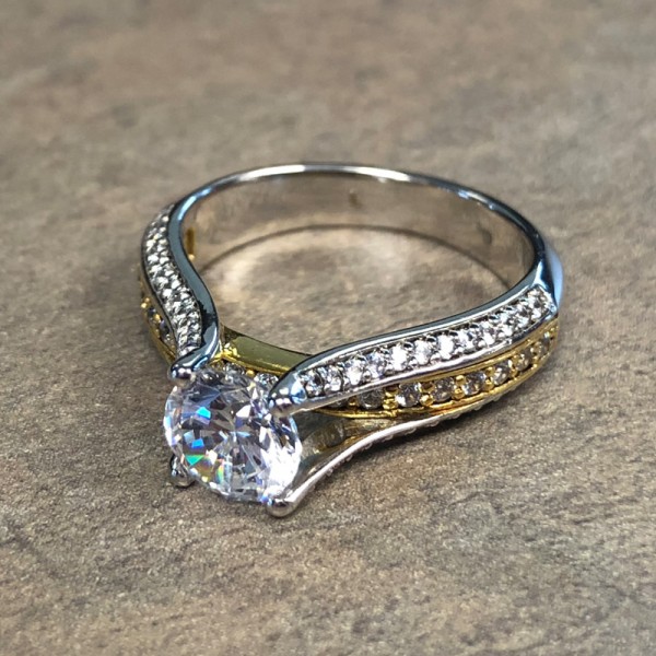 14K Two Tone Diamond Encrusted Engagement Ring